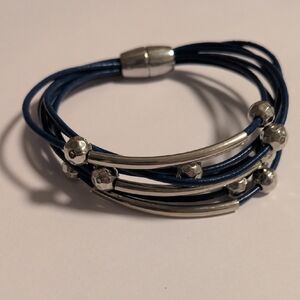 Elegant Blue and Silver Cuff Bracelet With Magnetic Clasp